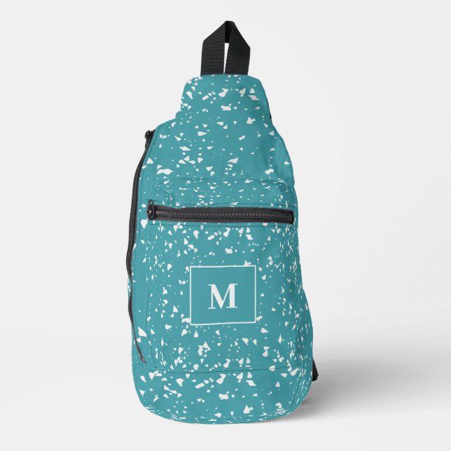 Turquoise Terrazzo Custom Monogram Sling Bag (Front)