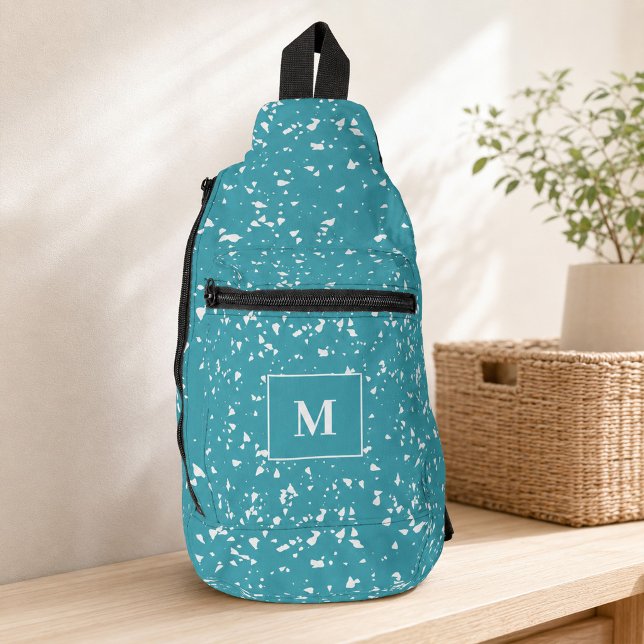 Turquoise Terrazzo Custom Monogram Sling Bag (Turquoise Terrazzo Custom Monogram Sling Bag)