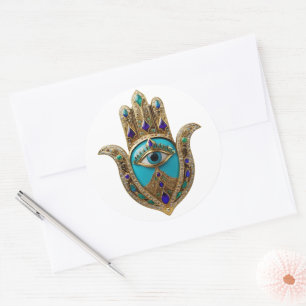 Turquoise Third Eye Hamsa Classic Round Sticker