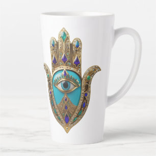Turquoise Third Eye Hamsa Latte Mug
