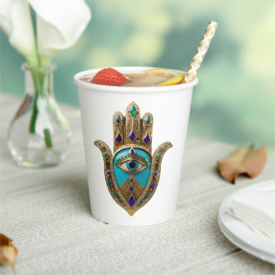 Turquoise Third Eye Hamsa Paper Cups