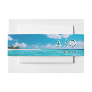Turquoise Tides Tropical Monogram Beach Wedding Invitation Belly Band