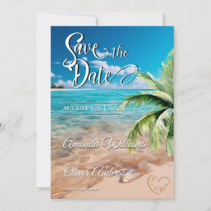 Turquoise Tides Tropical Palm Tree Beach Wedding Save The Date