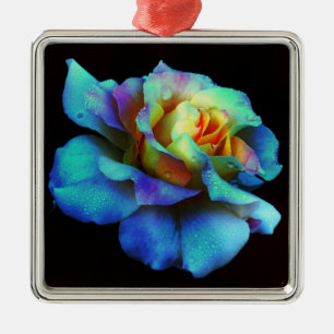 Turquoise Tie Dyed Rose Metal Tree Decoration