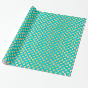 Turquoise Tiffany and Gold Daisy Flower Sparkle Wrapping Paper