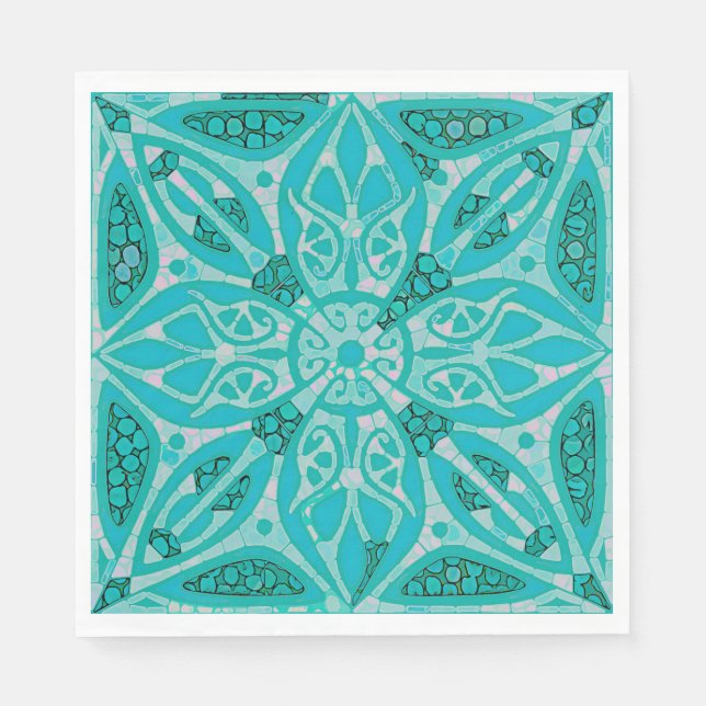 Turquoise Tile Luncheon Paper Napkins (Front)