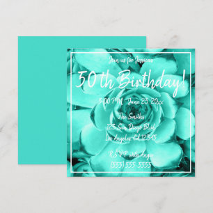 Turquoise Tinted Succulent Photo 50th Birthday Invitation
