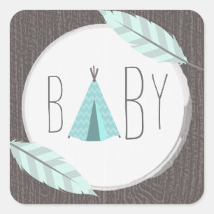 Turquoise Tipi Baby Shower Sticker