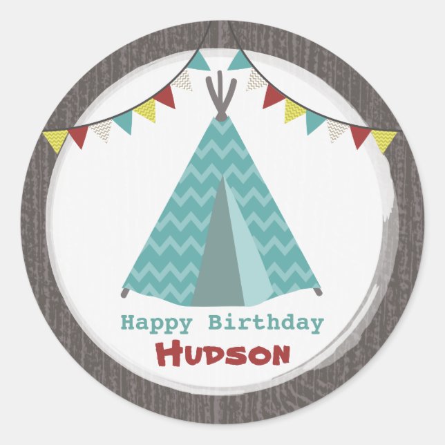 Turquoise Tipi Birthday Sticker (Front)