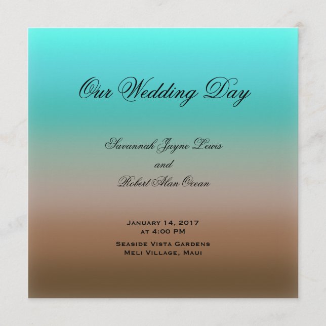 Turquoise to Brown Tropical Wedding Program Programme (Front)