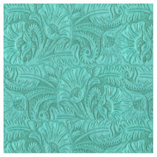 Turquoise Tooled Leather Print Western Fabric