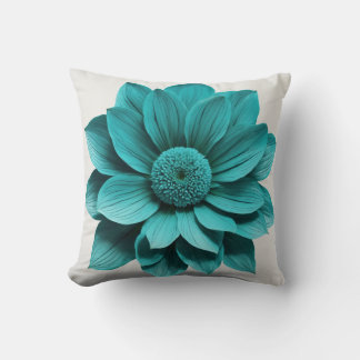 "Turquoise Tranquillity: Exquisite Large Flower Cushion