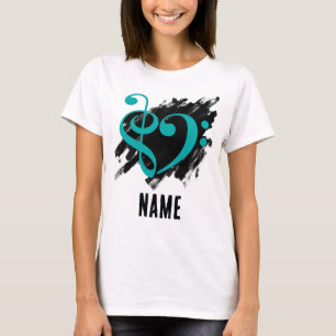 Turquoise Treble Clef Bass Clef Heart Customised T-Shirt