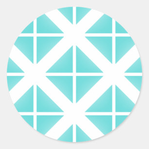 Turquoise Trendy Triangle Pattern Classic Round Sticker
