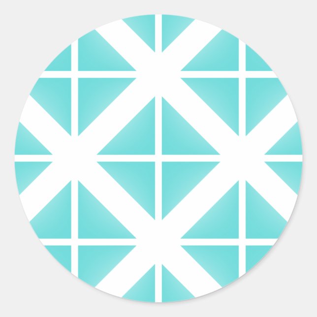 Turquoise Trendy Triangle Pattern Classic Round Sticker (Front)