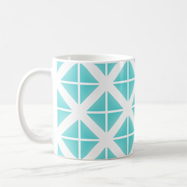 Turquoise Trendy Triangle Pattern Coffee Mug (Left)