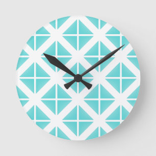 Turquoise Trendy Triangle Pattern Round Clock