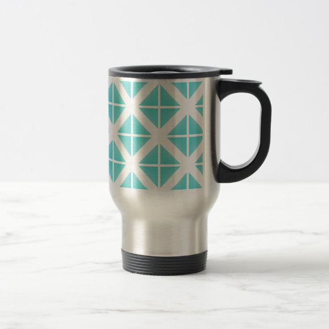 Turquoise Trendy Triangle Pattern Travel Mug (Right)