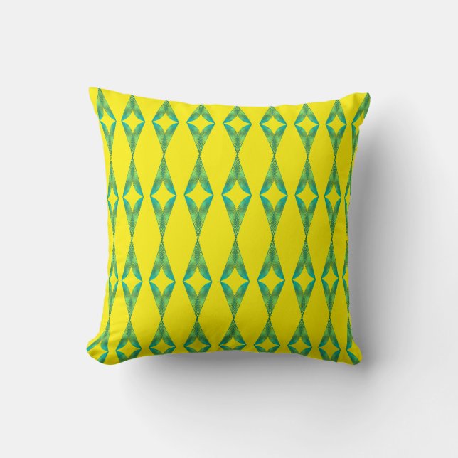Turquoise Triangels Geometric Pattern Yellow Cushion (Front)