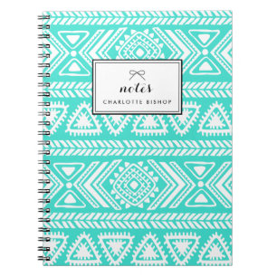 Turquoise Tribal Aztec Pattern Personalised Notebook