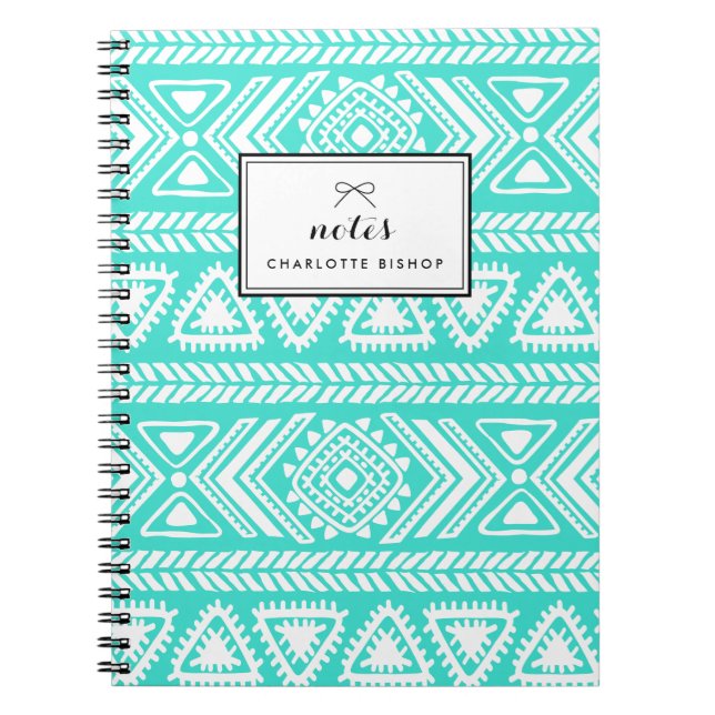 Turquoise Tribal Aztec Pattern Personalised Notebook (Front)