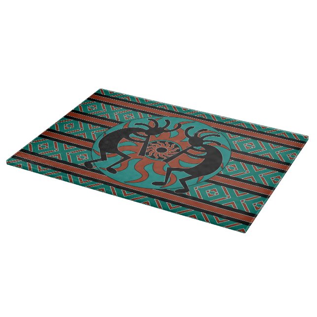 Turquoise Tribal Sun  Kokopelli Southwest Design Cutting Board (Corner)