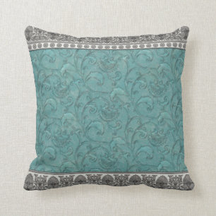 Turquoise Trimmed in Grey by JoMazArt Cushion