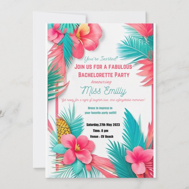 Turquoise Tropical Bachlorette Party Invitation (Front)