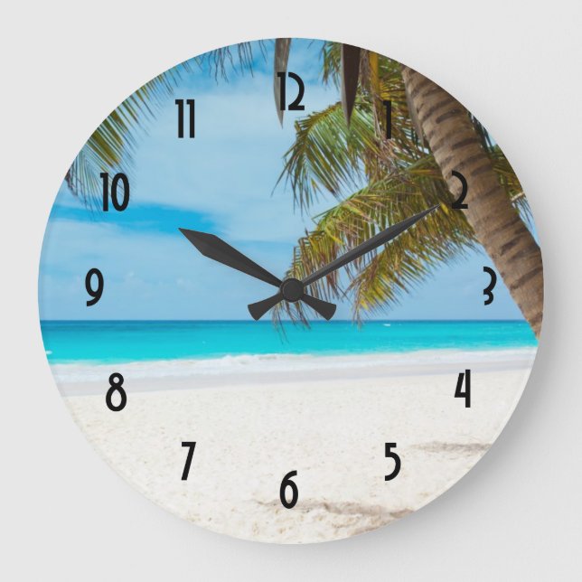 Turquoise Tropical Beach Large Clock (Front)