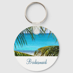 Turquoise Tropical Beach Wedding Bridesmaid Key Ring