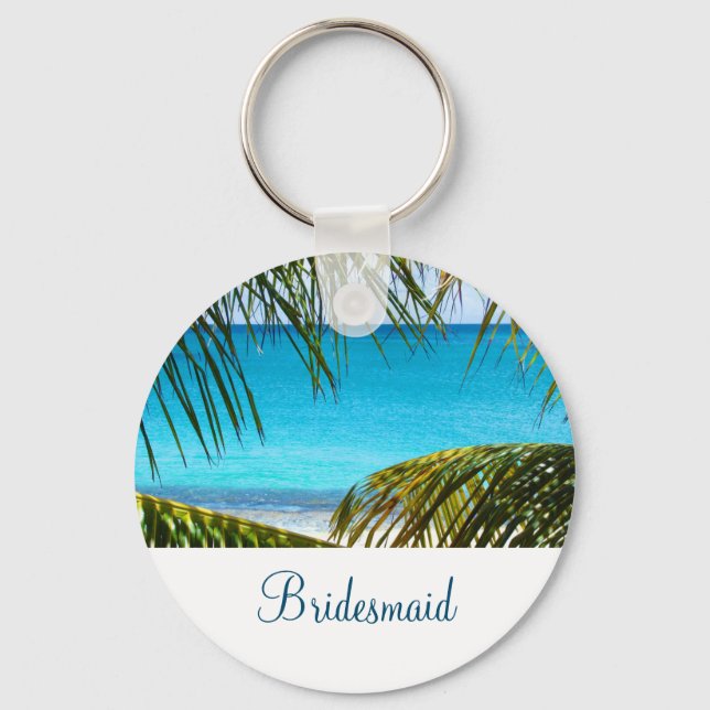 Turquoise Tropical Beach Wedding Bridesmaid Key Ring (Front)