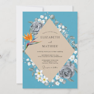 Turquoise Tropical Bird Eucalyptus Wedding Invitation
