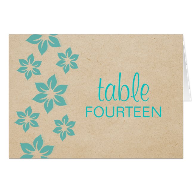 Turquoise Tropical Floral Table Number Card (Front Horizontal)