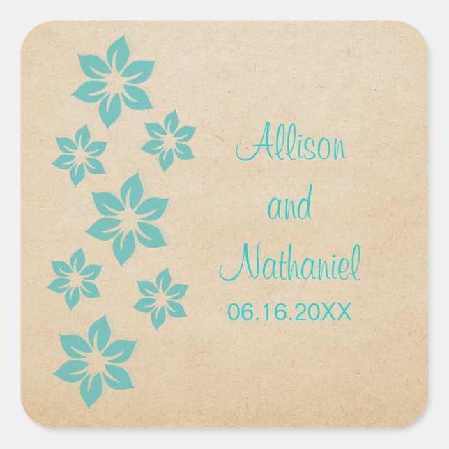 Turquoise Tropical Floral Wedding Stickers (Front)
