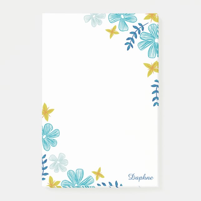 Turquoise Tropical Flowers - Add Your Name Post-it Notes (Front)