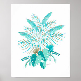 Turquoise Tropical Leaves Poster