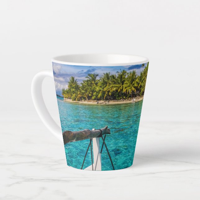 Turquoise Tropical Waters Bora Bora Lagoon Photo Latte Mug (Left Angle)