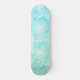 Turquoise Turtles Pattern Tropical Coastal Skateboard