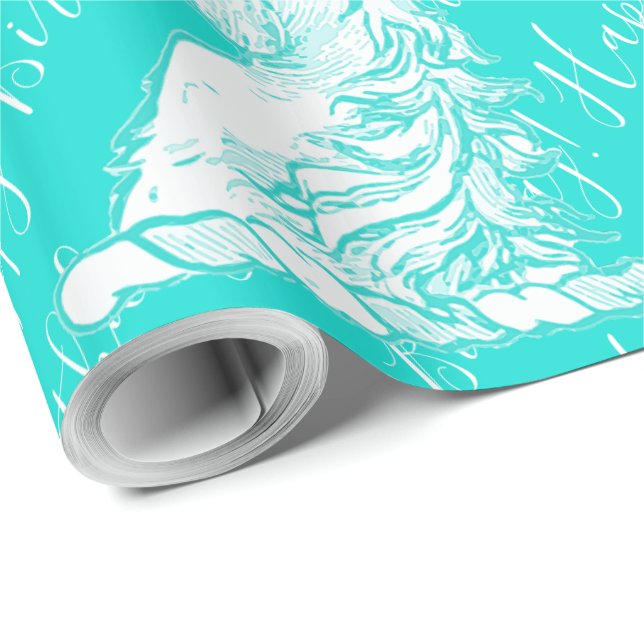 Turquoise Unicorn Pattern Happy Birthday Text Wrapping Paper (Roll Corner)