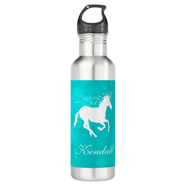 Turquoise Unicorn Personalised 710 Ml Water Bottle (Front)