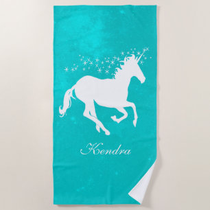 Turquoise Unicorn Personalised Beach Towel