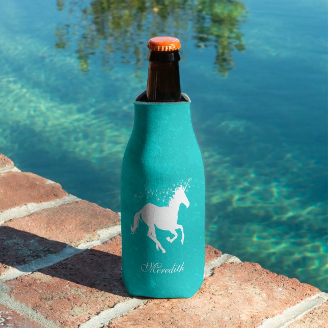 Turquoise Unicorn Personalised Bottle Cooler (In Situ Pool)