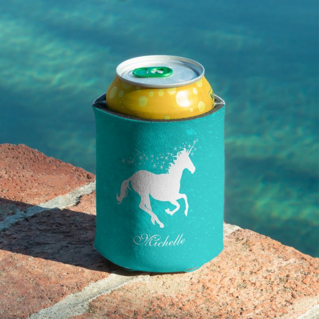 Turquoise Unicorn Personalised Can Cooler (In Situ Pool)