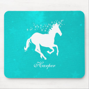 Turquoise Unicorn Personalised Mouse Pad