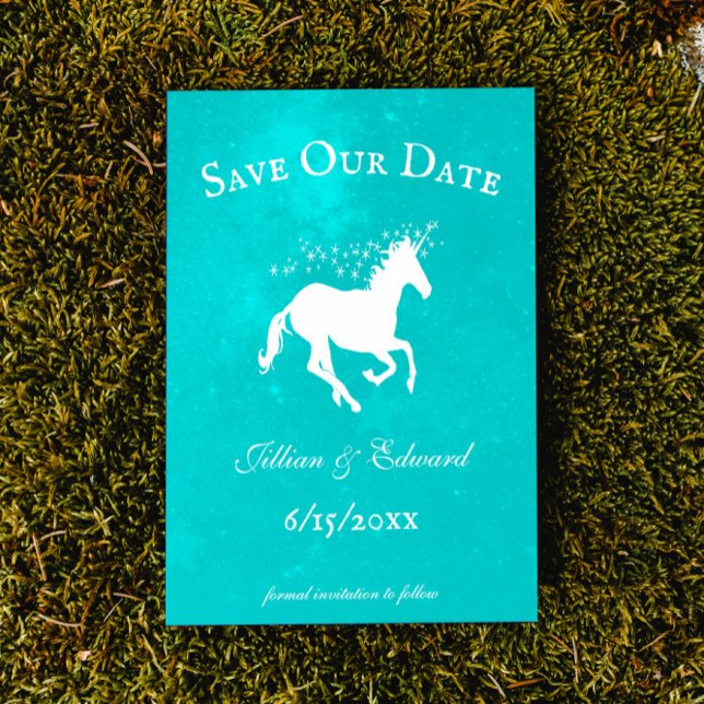 Turquoise Unicorn Save The Date Announcement (Turquoise Unicorn Save the Date Wedding Announcement)
