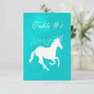 Turquoise Unicorn Wedding Reception Table Card