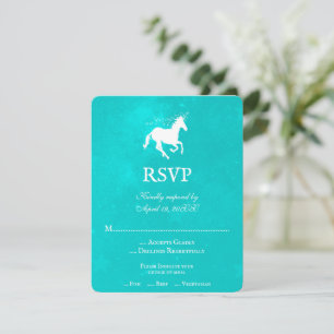 Turquoise Unicorn Wedding RSVP Card