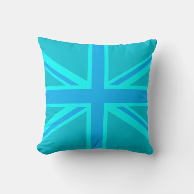 Turquoise Union Jack British Flag Cushion (Front)