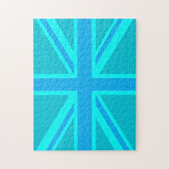 Turquoise Union Jack British Flag Design Jigsaw Puzzle (Vertical)