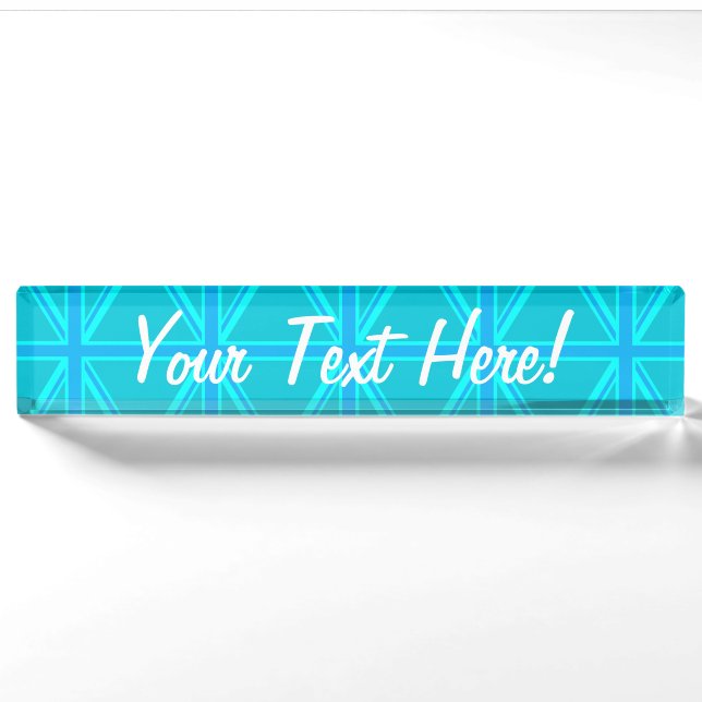 Turquoise Union Jack British Flag Design Nameplate (Front)